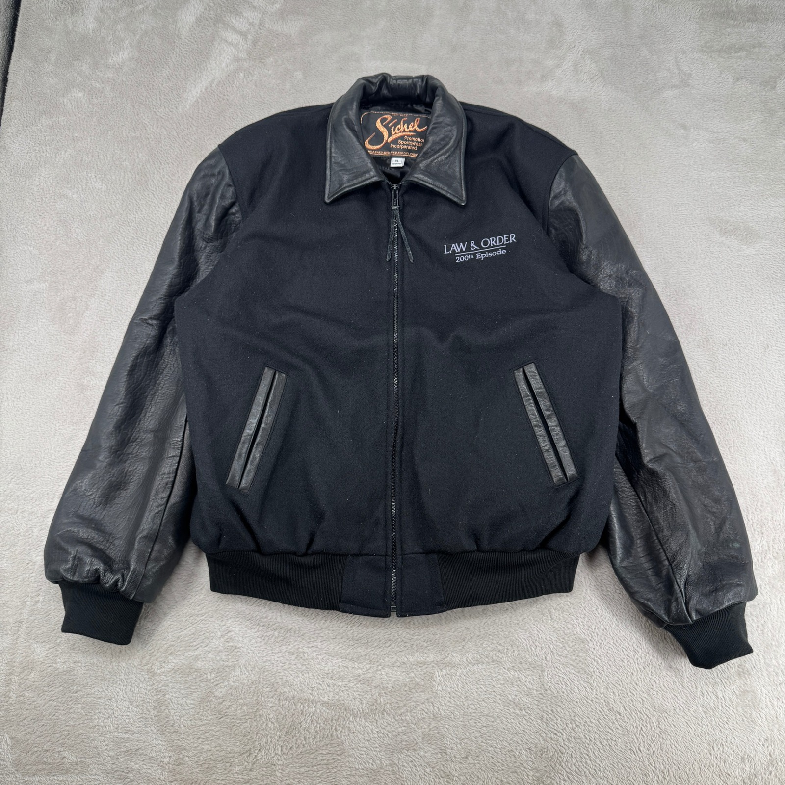 Vintage Sichel Law & Order 200th Episode Bomber Jacket Mens Xl Black Leather Usa